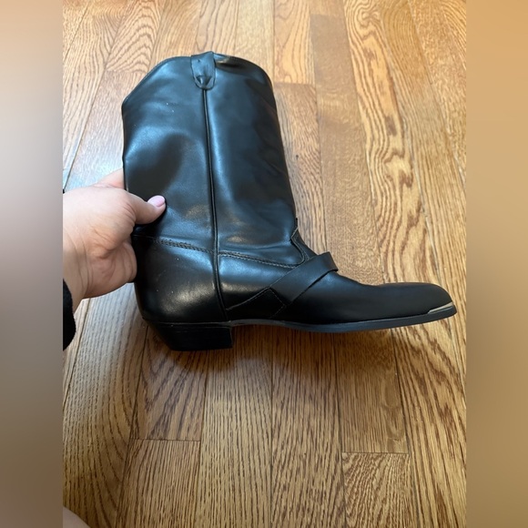 Durango Black Leather Slouch Boots Womens 6.5 M Western Wear Silver Tips buckle - Picture 16 of 16